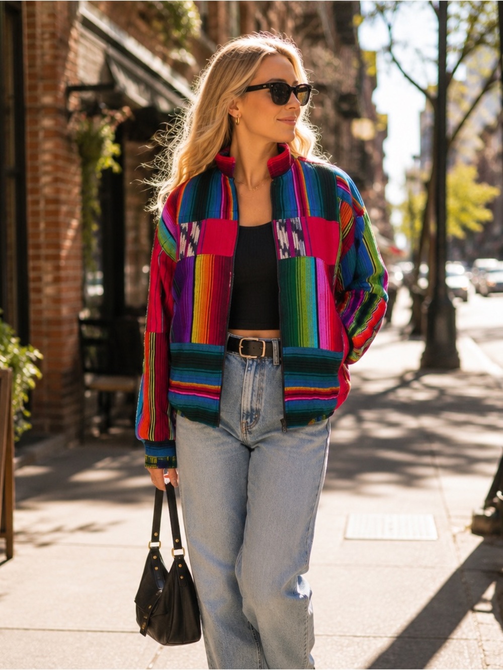 VINTAGE RARE VIBRANT Collector's Boho Guatemalan Zip Front Bomber Jacket, M